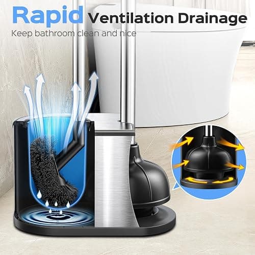 HAMITOR Toilet Plunger and Brush Set: 2 in 1 Stainless Steel Rustproof Combo with Deep Cleaning Curved Bristles - Heavy Duty Toilet Unclogging for Family Bathroom - Compact Apartment Accessories thumbnail 4