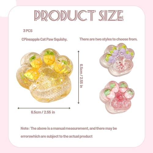 3pcs Taba Squishy, Taba Squishy Paw, Cat Paw Squishy, Squishy Toys for Stress Relief, Fruit Cat Paw Squishy Kit, Soft Fidget Toys for Girls, Boys, Anxiety Relief, Valentine Gifts, 6.5*6.5*3cm thumbnail 3