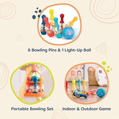 B. toys – Let's Glow Bowling! – Multicolored Six Pin Toy Bowling Set with Flashing Light – Up Ball & Carrying Caddy for Kids – 2+ Years thumbnail 3