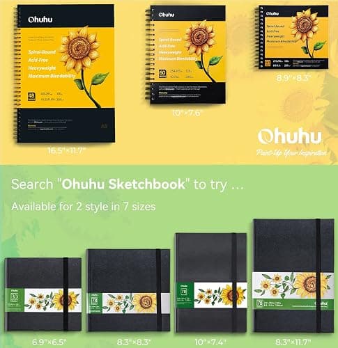 Marker Pads Art Sketchbook, Ohuhu 120LB/200GSM Heavy Smooth Drawing Papers, 30 Sheets/60 Pages, Hardcover Sketch Book, Specially Designed for Alcohol Markers (6.9" x 6.5") thumbnail 6