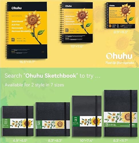 Ohuhu Sketchbook Marker Paper Pad: 8.3"x8.3" Square Art Sketch Book Drawing Papers 78 Sheets/156 Pages 120 lb/200 gsm Hardcover Sketching Books for Alcohol Markers Heavyweight Sketchpad Christmas Gift - 8.3" x 8.3" thumbnail 7