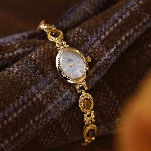 FANMIS Gold Tone Watches for Women with Small Vintage Bracelet Elegant Jade Oval Dial Dress Watch Fashion Quartz Wrist Watch Waterproof Watch thumbnail 6