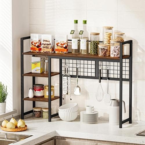 Snughome Desk Shelf, 38.6" Desktop Organizer Shelf, Desk Hutch for Computer Monitor, 4 Tier Desk Display Rack with Pegboard Hooks Set, Wood Desktop Bookshelf for Home Office Dorm thumbnail 6