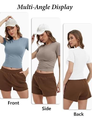 Dalavch 4 Pack Women's Workout Shirts Compression Short Sleeve Crew Neck Running Yoga Gym Athletic Fitted Crop T-Shirts Top thumbnail 6