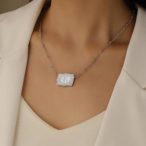 Kwkppz Mini Belt Buckle Initial Necklace for Women, 18K Gold/Silver Plated Initial Letter Pendant, Belt Buckle Necklace with Initial, Unique Western Jewelry Gifts for Women thumbnail 3