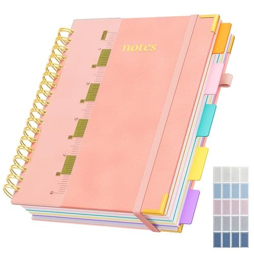 XYark B5 Hardcover Spiral Notebook, 8"x10" College Ruled Notebooks with Removable Dividers Tabs & Ruler, 5 Subject Notebook 300 Pages, Large Lined Journal for Women Men School Work Office, Pink - Image 1