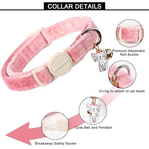 ARING PET 2 Pack Cat Collar-Cute Cotton Cat Collar with Bell & Pendant, Adjustable Pink Khaki Kitten Collars with Safety Buckle for Girl and Boy Pets thumbnail 3