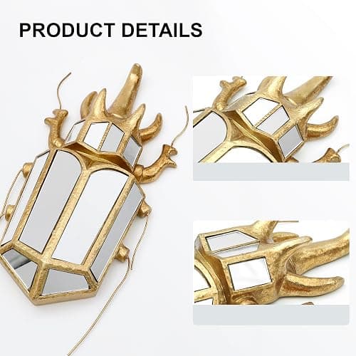 Xinleitan Decorative Bug and Dragonfly Mirrors - Gold Resin and Glass Wall Decor, Perfect for Victorian and European Themed Homes thumbnail 5