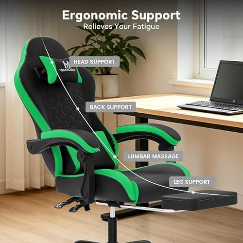 YAMOBO Gaming Chair, Computer Office Chair with Footrest, Adjustable Height & Backrest Gaming Chairs with Swivel for Adults, High Back PU Leather Ergonomic Chair with Lumbar Support, Blackgreen thumbnail 4