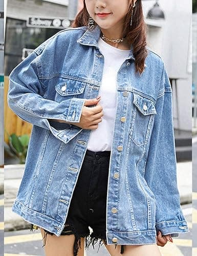 Omoone Oversized Denim Jacket - Denim Blue thumbnail 6
