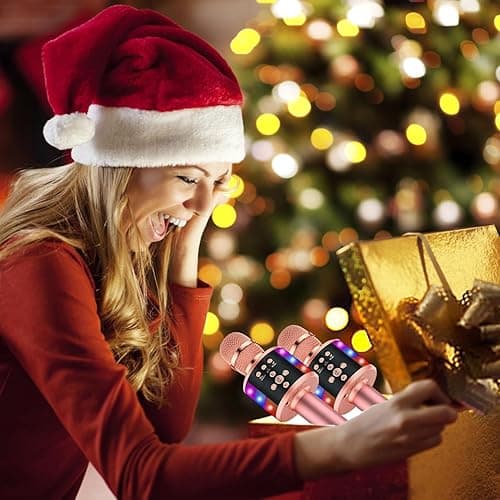 BONAOK Karaoke Microphone for Kids & Adults - Bluetooth Singing Mic with Disco Lights, Echo Effect, Built-in Speaker Portable for Party Travel Gifts,Multipurpose Condenser Microphone Q78(Rose Gold) thumbnail 9