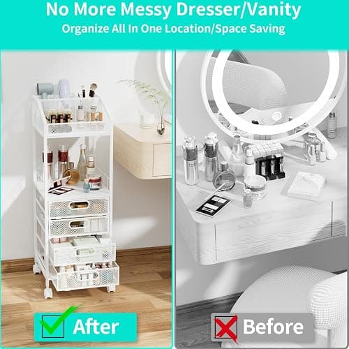 HapiRm Makeup Organizer Storage Cart - Floor Skincare Make Up Storage with 4 Drawers, Rolling Makeup Cart Vanity Organizer Cosmetics Display Cases Holder for Skin Care Perfume Nail Polish thumbnail 4