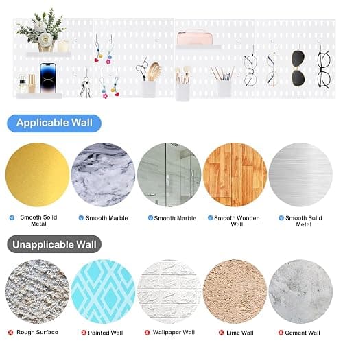 YIQXKOUY 22" x 22" Pegboard Combination Wall Organizer Kit Including 4 Pieces Peg Board and 36 Accessories Modular Hanging Wall Mount Display Peg Board Panel Kits for Bedroom, Home, Office, Bathroom thumbnail 6