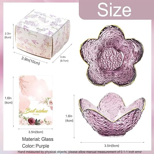 Purple Flower Jewelry Dish Glass Ring Holder Dish Jewelry Tray Cute Vanity Organizer Aesthetic Nightstand Bathroom Room Decor Trinket Dish Mothers Day Friendship Christmas Birthday Gifts for Women thumbnail 3
