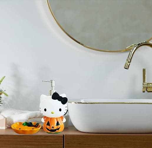 Jay Franco Hello Kitty Pumpkin Jack-O-Lantern Bathroom Décor Set - 2 Piece Autumn & Halloween Collection Includes Orange Lotion Pump & Soap Dish - Bathroom Accessories thumbnail 5