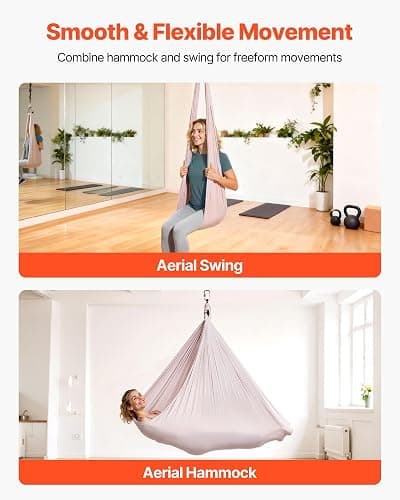VEVOR Sensory Swing for Kids & Adults, Maximum 300 lbs Load Aerial Silk, Indoor & Outdoor Double Layer Therapy Cuddle Swing with 360° Swivel Hanger, Calming Compression Therapy Swing Hammock, Ash Powder thumbnail 6
