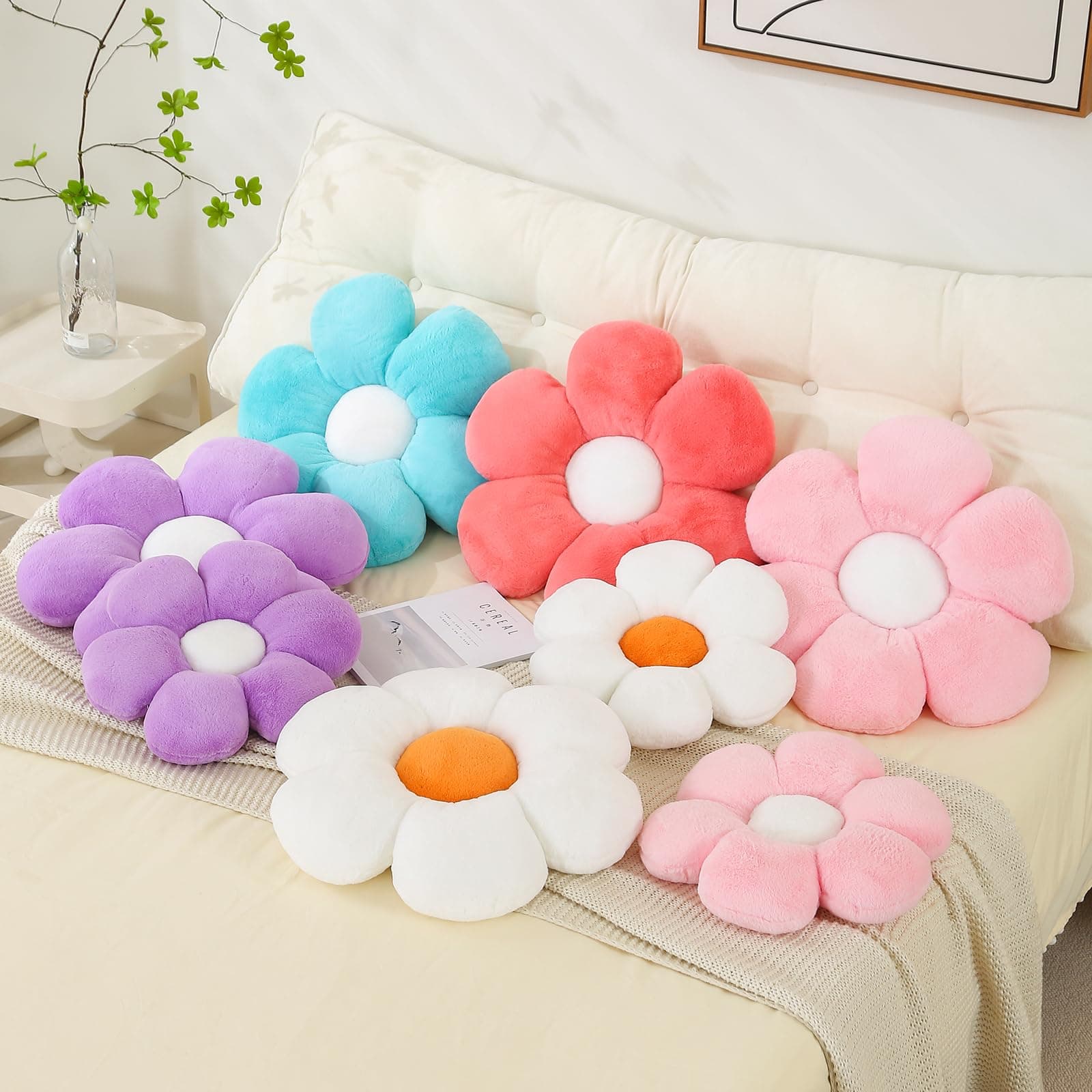 Daisy Flower Pillow, Flower Floor Cushion, Flower Seat Cushion for Girls Bedroom Sofa Chair Aesthetic Decor (Pink, 15.7inch) thumbnail 6