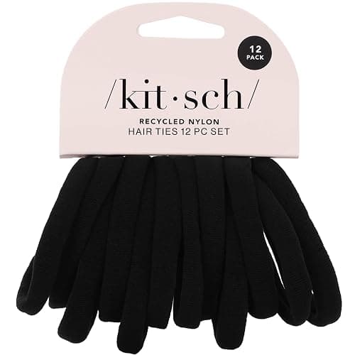 Kitsch Elastic Hair Ties No Damage | Stretchable Hair Bands - Black, 12pcs | Strong All-Day Hold Hair, Rubber Bands For Hair, Ponytail Holders | Hair Accessories for Everyday Use - Image 1