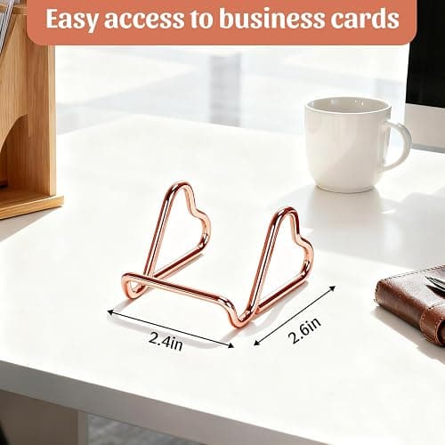 Qomamount Business Card Holder,Cute Heart-Shaped Metal Card Display Stand,Vertical Desktop Name Card Organizer,Small Phone Stand & Photo Holder for Office,Wedding,Reception,Exhibition(Rose gold) thumbnail 7