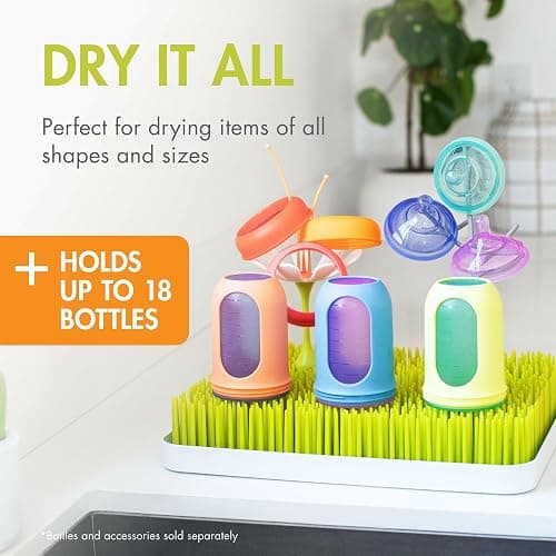 Boon Lawn Countertop Baby Bottle Drying Rack with Antimicrobial Tray - Spring Green - Bottle Rack and Organizer - Baby Feeding Essentials - 13.5 x 11 x 2.5 - 1 Count thumbnail 4