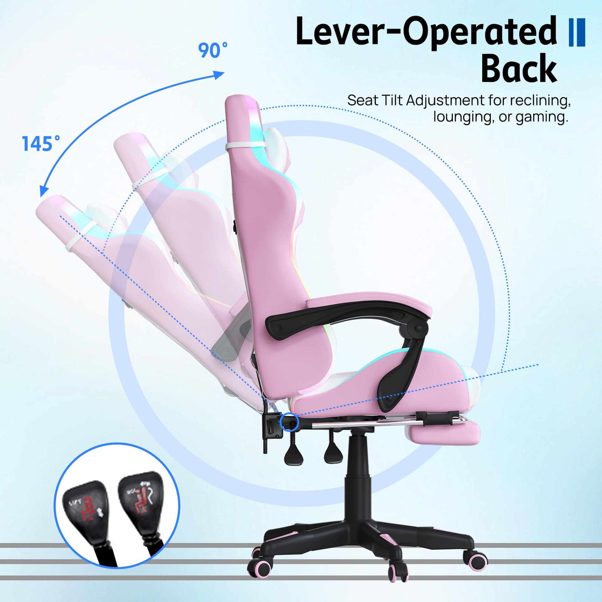 Gaming Chair with Adjustable Backrest, Ergonomic Executive Office Chair, Height Adjustable Racing Chair Maximum Gaming Experience (Pink Massage&LED) thumbnail 6