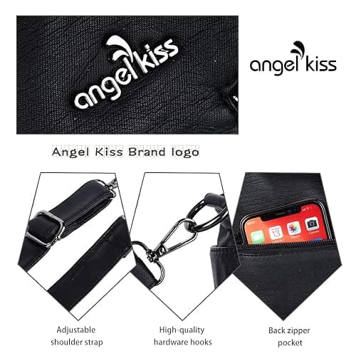 Angel Kiss Women's Designer Handbag Large Double Zipper Multi Pocket Washed Leather Purse thumbnail 3