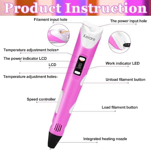 Keiare 3D Pen for Kids with Stencil Book Upgrade 3D Printing Pen Stylo 3D Drawing Pen 3D Printer Pen Creative 3D Writing Pen Fun Toys for Kids Include 12 Colors PLA Filament Refills with Charger thumbnail 4