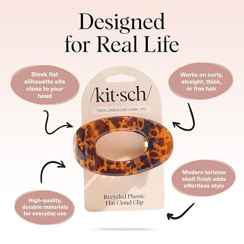 Kitsch Large Flat Claw Clips for Women - Stylish Flat Hair Clips, Strong Hold for Thick & Fine Hair | Non-Slip for Secure, Comfortable All-Day Wear | Ideal Gifts for Women - Tortoise Design thumbnail 4
