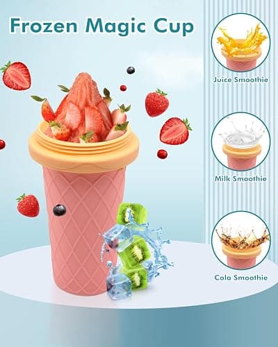 Slushie Cup, Smoothie Cups with Lids & Straws, Slushy Cup for Juices, Milk and Ice Cream Make, Portable Frozen Magic Slushie Cup Maker for Kids, Friends and Family (Pink) thumbnail 4