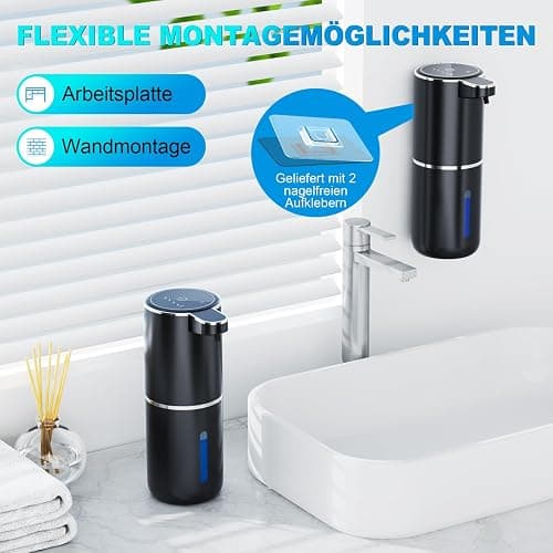 Amyzavls Seifenspender Automatisch,380ml Elektrischer Wandmontage Berührungsloser Automatische Seifenspender,USB wiederaufladbar mit Infrarot Bewegungssensor für Bad,Küche, Büro Schwarz thumbnail 4