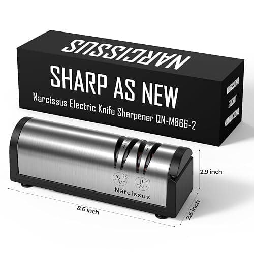 Narcissus Knife Sharpener, Professional 2 Stage Electric Knife Sharpener for Quick Sharpening & Polishing, with Scissors Sharpener and Metal Dust Collection Box, Stainless Steel, Silver thumbnail 2