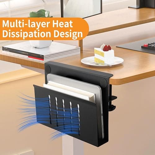 Henitol Desk Side Storage with Pen Holder, No Drill Hanging Desk Organizer Under Desk Storage Mount, Clamp-On Laptop Holder Table Side Tray Desktop Organization for Office and Home (Black) thumbnail 5