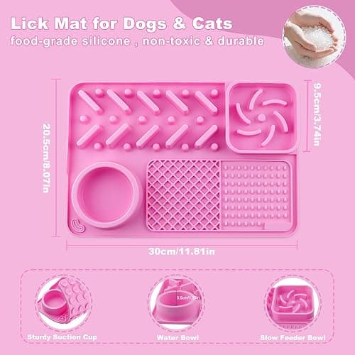 Yawindeo Lick Mat for Dogs, 4-in-1Multifunctional Silicone Slow Feeder Bowl with Suction Cups for Dog Cat, Snuffle Mat for Pet Smell Training Toys Pink thumbnail 3