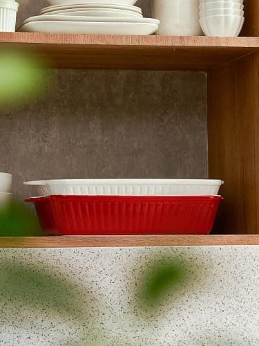 DOWAN 9x13-inch Deep Casserole Baking Dish for Lasagna, 135 oz Ceramic Pan with Handles, Oven Safe for Baking and Home Decor, Red thumbnail 7
