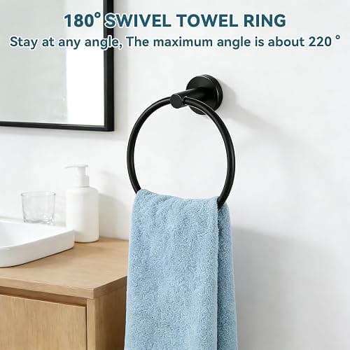5-Piece Matte Black Bathroom Accessories Set, 24-Inch Wall-Mounted Towel Bar, Toilet Paper Holder with Shelf, SUS 304 Stainless Steel Bath Hardware, Towel Rack for Bathroom, Kitchen, Laundry Room thumbnail 7