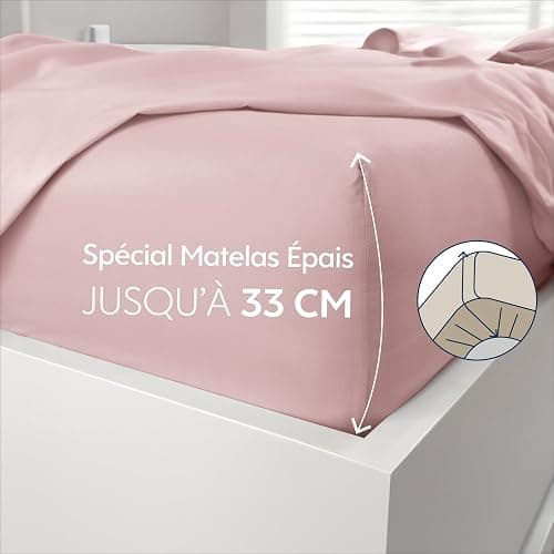 Dreamzie Drap Housse 140x190/200 cm pour Matelas Épais jusqu'à 33 cm - 100% Polyester Microfibre - Rose Certifié sans Produits Chimiques (Oeko TEX), Drap Housse avec Élastique Complet - 140 x 190/200 cm - Rose thumbnail 2