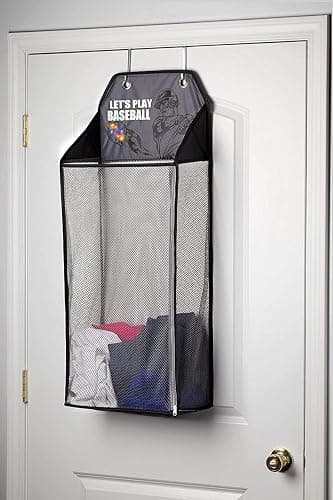 Store & Score Over The Door Hanging Kids Fun LED Baseball Light-Up Collapsible Mesh Laundry Hamper Basket, Toy Chest, Heavy Duty Metal Hooks Included. Patent Pending thumbnail 3
