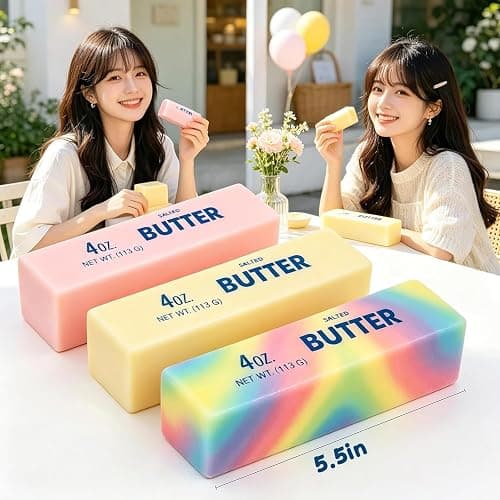 Realistic Soft Butter Stick Fidget Toy,Slow Rebound Cute Butter Squeeze Stress Balls, Slow Rising Squishy for Adults Anxiety & Stress Relief, Sensory Gifts for Office, Home (Yellow+Colorful) thumbnail 3