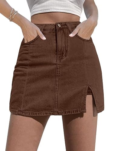 luvamia Skorts Skirts for Women Denim Mini Skirt Side Slit with High Waisted Jean Shorts Stretchy - Image 1