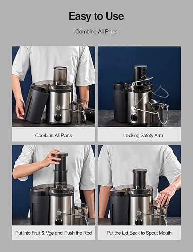 Qcen Juicer Machine, 500W Centrifugal Juicer Extractor with Wide Mouth 3” Feed Chute for Fruit Vegetable, Easy to Clean, Stainless Steel, BPA-free (Black) thumbnail 7