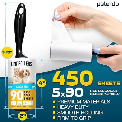 Lint Rollers for Pet Hair, White, Sticky Remover for Couch, Clothes, Furniture and Carpet, Dog and Cat Fur Remover, Animal Fuzz, 5 Large Sticky Rollers thumbnail 2