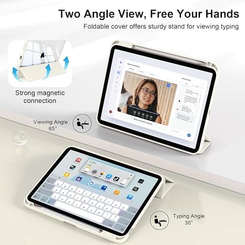 BFGTSJF Case for iPad (A16) 11th Generation 11 Inch 2025, iPad 10th Generation 10.9 Inch 2022 with Pencil Holder, Slim Trifold Stand Protective Cover with Clear Back, Auto Wake/Sleep, Cream White thumbnail 7