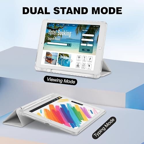 Ruizextech Case for iPad 9.7 Inch 6th/5th Generation (2018 2017), Hybrid Protective Cover with Pencil Holder, Clear Transparent Back Shell Anti-Yellowing Case for iPad 6 5 Gen, Light Gray thumbnail 6