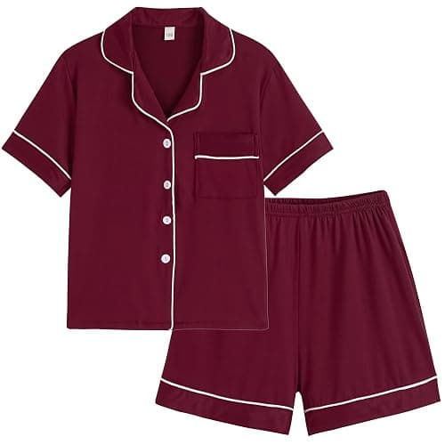 Vopmocld Unisex Kids Button Down Pajama Sets Short Sleeve & Shorts Solid Color Teens Outfit with Pockets Lounge Sets - Image 1