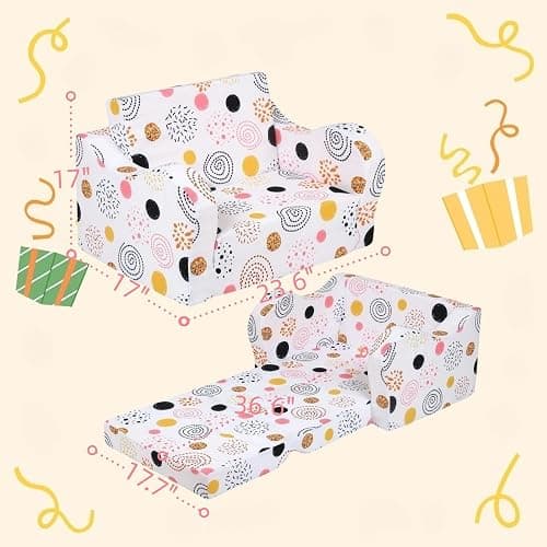 MOMCAYWEX Firework Kids Sofa, 2-in-1 Kids Couch Fold Out, Convertible Sofa to Bed for Girls and Boys thumbnail 3