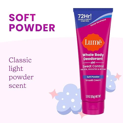 Lume Whole Body Deodorant Plus Sweat Control - Smooth Cream Tube - 72 Hour Odor And Sweat Control - Baking Soda Free, Skin Loving - 3.0 ounce (Pack of 2) (Soft Powder) thumbnail 7