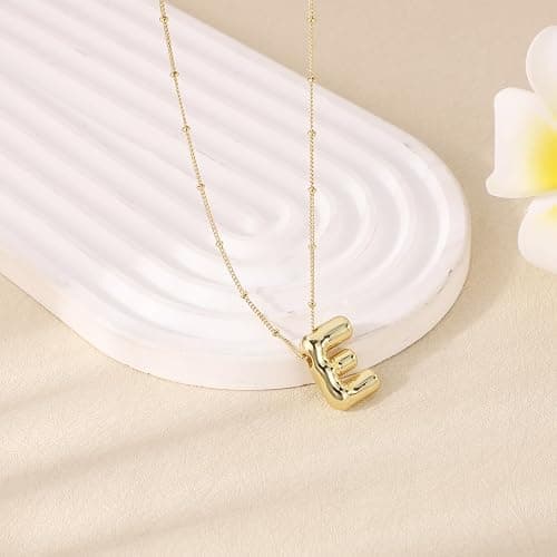 Necklace, 14k Gold Plated Balloon Initial Necklace Personalized Balloon Alphabet Pendant Necklaces Jewelry Gift for Women Girls thumbnail 4