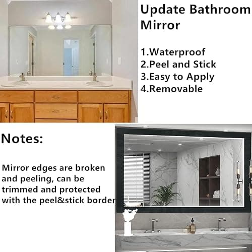 DESOMINOR 32FT Black Border Peel &Stick Black Wood Grain Wallpaper Border Removable Waterproof Bathroom Mirror Frame Sticker (Black, 3.93Inch X 32.8Ft) thumbnail 8