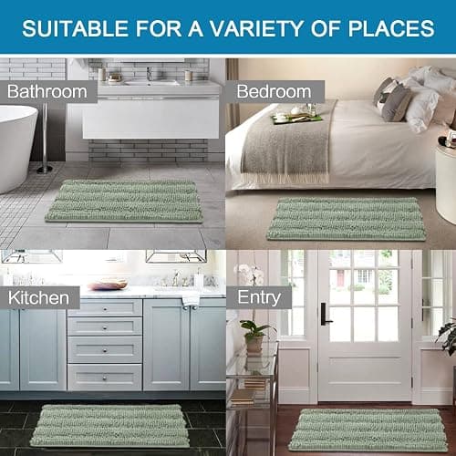 H.VERSAILTEX Sage Bathroom Rugs, Bath Mat Set of 2 Extra Thick Chenille Striped Pattern Shaggy Bath Rugs for Bath Room, Non Skid Bath Mats for Bathroom Floor (32 x 20 Plus 24 x 17 - Inches) thumbnail 6