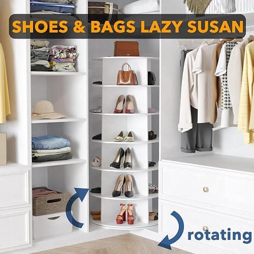 SpaceAid 6 Tier Rotating Shoe Rack Tower, Spinning Shoe Display Lazy Susan, Revolving 360 Shoe Rack Storage Round Carousel, Vertical Handbag Rotate Shoes Closet Organization (6-Tier White) thumbnail 4